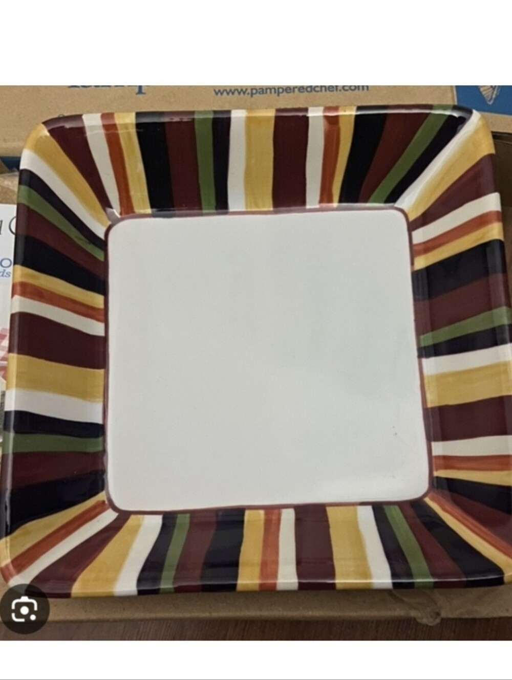 New Pampered Chef Simple Additions Striped Serving Small Square Low Bowl # 2017